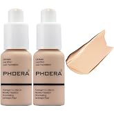 2 Pack PHOERA Foundation | Full Coverage Flawless Soft Matte 24HR Oil Control Liquid Foundation.102 Nude