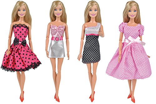 E-TING Handmade Clothes 4 pcs Beautiful Lace Doll Xmas Dresses for Barbie Fashionista Dolls