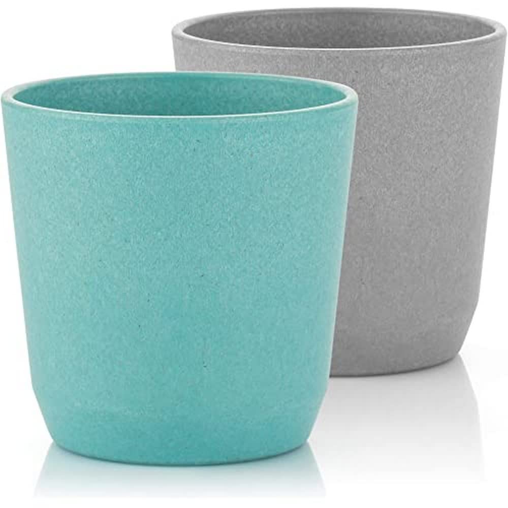 reer 22053 Growing Cups, Set of 2, Sustainable Children's Crockery, Blue and Grey, Sustainable Raw Materials, Melamine