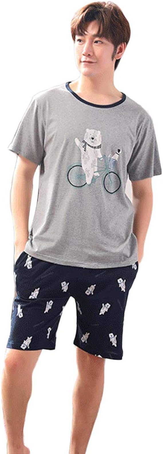 Amazon 可愛い 寝巻き 上下セット ルームウェア パジャマ メンズ ルームウェア 部屋着 男性用 夏 半袖 寝間着 パジャマ 通販
