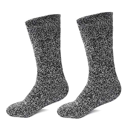 Womens Winter Warm Socks Knit Wool Thick Boot Sock Unisex (2 Pair,White-Black)