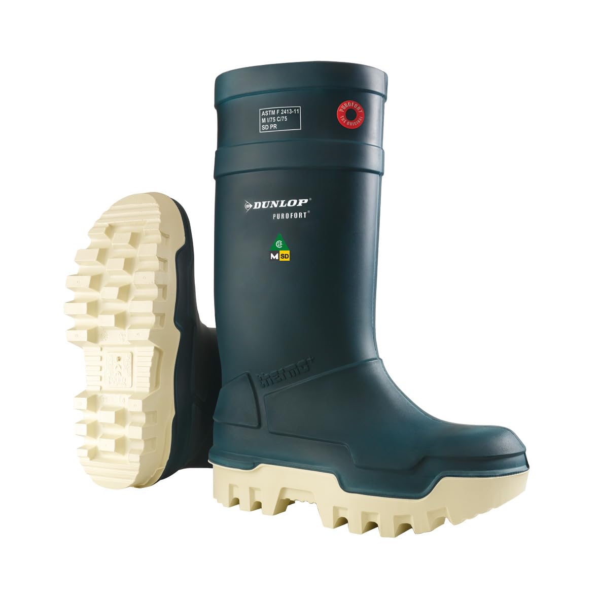 DUNLOP Thermo+ Full Safety Wellington Boot - Unisex, Antistatic and Waterproof, Work Wellies with Cold Insulation for Agriculture Use, Purofort, Navy/White - EU48, UK13