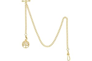 SUDESMO Pocket Watch Chain T-bar Chain Albert Chain with Life Tree Pendant