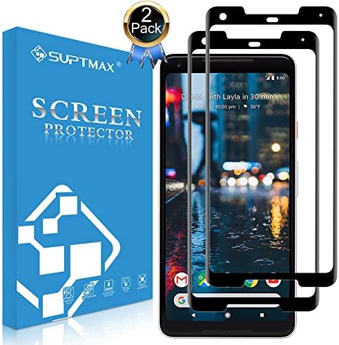 (2 Packs) SUPTMAX Screen Protector for Google Pixel 2 XL [Maximum Coverage] Pixel 2XL Curved Tempered Glass [Bubble Free] Pack 2XL Curved Screen Film (Google 2Packs Pixel 2XL)