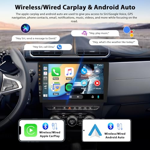 Inefala Car Radio 1 DIN with Wireless CarPlay and Android Autoradio, Car Radio Bluetooth 1 DIN, 9 Inch Touch Screen Car Radio Support Mirror Link/FM Radio/USB/Backup Camera