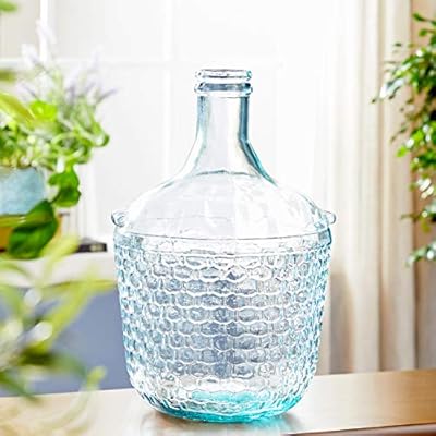 Deco 79 Recycled Glass Handmade Spanish Vase with Bubble Texture, 10" x 10" x 17", Blue 51z6MGcU5GL. SS400