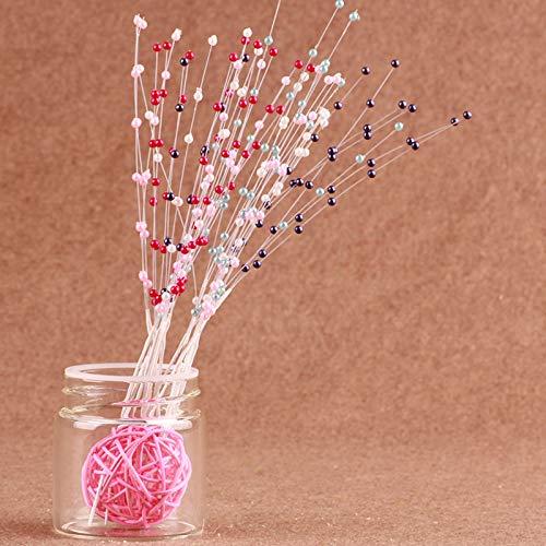 Fodattm 100 Stems Imitation Pearl Sticks Beaded String for Crafts Spray Beads Wire Stems DIY Accessories Christmas Garland Wedding Bridal Flower Bouquet Party Table Decor (Red)