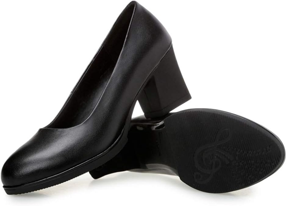 Women Mid Low Heel Leather Shoes Casual Comfort Slip On Office Dress