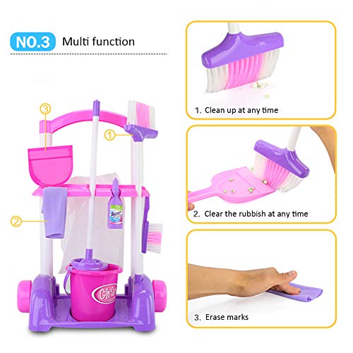 Kids Mop Set Toys,Children Cleaning Tools Set Pretend Play Set 8PCS Housekeeping Broom, Mop,Organizing Stand (01) - Thumbnail 6