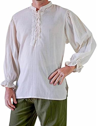 CNJFJ Mens Plus Size Vintage Medieval Lace up Shirts Costume Long Sleeve Viking Renaissance Pirate Cosplay