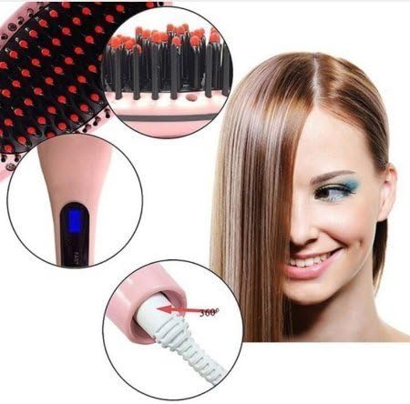 Variety World Professional Ceramic Hair Straightener Brush Fast Detangling Electric Comb, Digital Display, Anti-Static Anti Scald (2087, Multicolour)