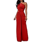 Memoriesea Women's Elegant Sleeveless One Shoulder Bodycon Evening Cocktail Maxi Dress