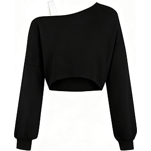 Cute Crop Tops for Girls Long Sleeve Off The Shoulder Sweatshirt | Cropped Pullover with Asymmetrical Neckline Trendy Y2K Out