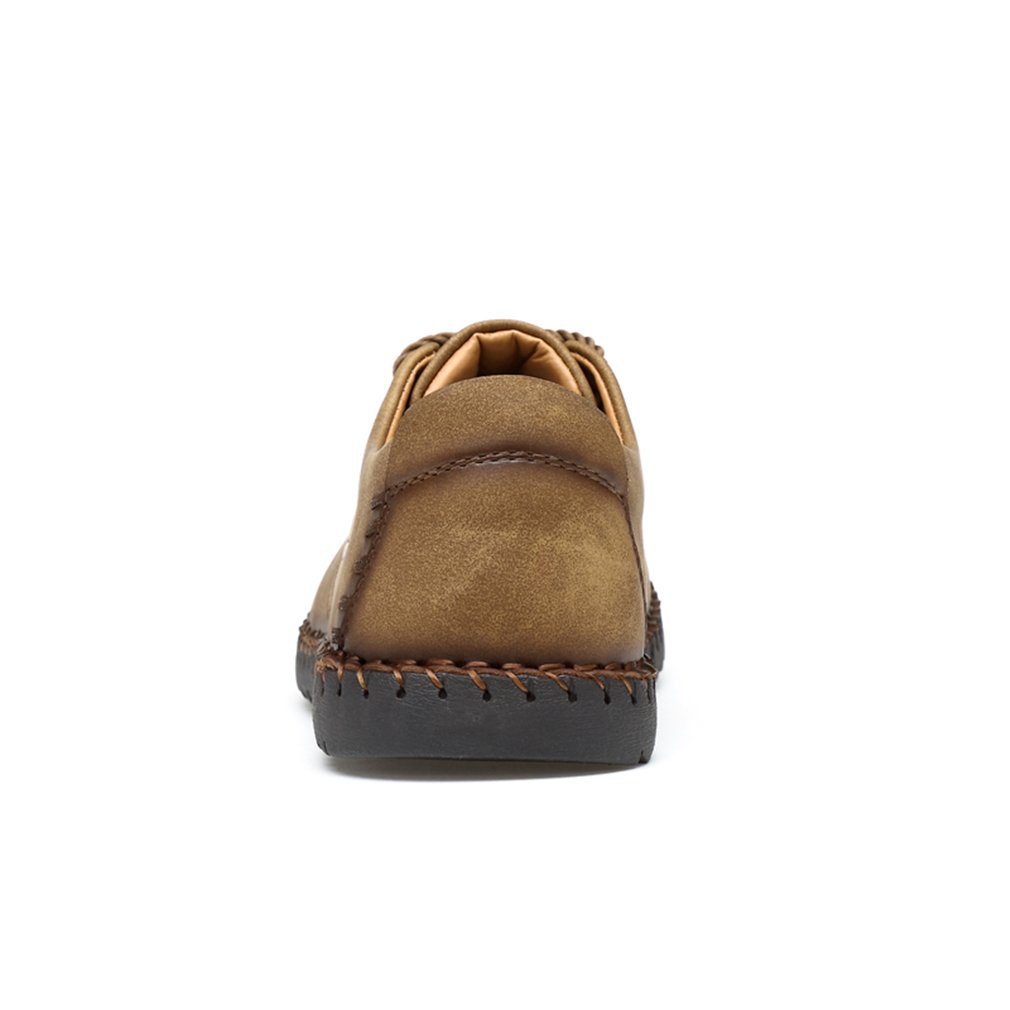 Suede Casual Shoes Men\'s British Style Handmade Leather Oxford Shoes Flats Lace-up Loafers Flats Sneakers(Khaki,US9)