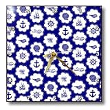 dpp_76638_1 InspirationzStore Nautical Designs - Navy Blue Nautical pattern - Vintage seashells starfish anchors sailboats ships and sailor wheels - Wall Clocks - 10x10 Wall Clock