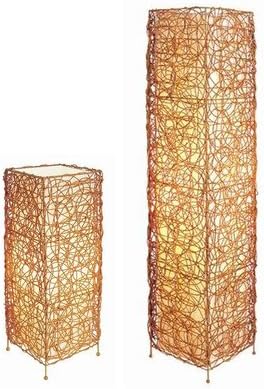 Wicker Table Lamp and Floor Lamp Set