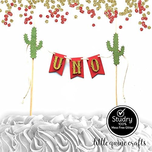 1 pc UNO DOS one two Cactus green gold glitter fiesta cake bunting topper for first second birthday