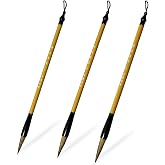 Corciosy Chinese Calligraphy Brush Set,Wolf Hair Sumi Brush 3 Sizes (L M S) | Chinese Traditional Art Writing Brushes,Natural Bristles Wooden Handle Sumi Ink Watercolor Painting Brushes for Beginners