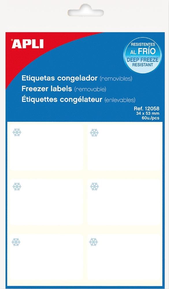 APLI 12058 – Blister Pack of 10 Sheets Freezer Labels 34 x 53 mm.