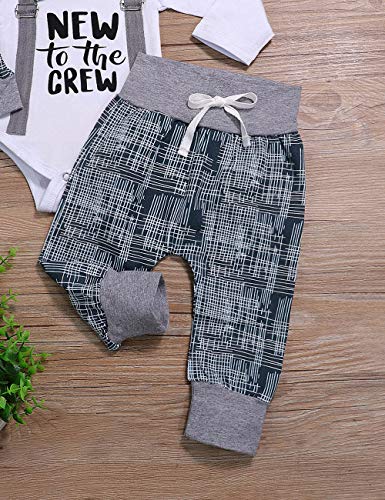 Newborn Baby Boy Clothes New to The Crew Letter Print Romper Long Pants Hat 3PCS Outfits Set Breathable and Soft (J-White, 3-6 Months) - Thumbnail 4