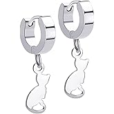 555Jewelry Stainless Steel Cute Hanging Cat Earrings Dangling Drop - Cat Jewelry for Women