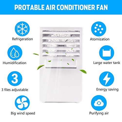 JUANANIUG Air Conditioner Fan, Mini Portable Desktop Fan, Small 9.5-inch Desktop Evaporative Air Cooler Circulator Humidifier, for Personal Desktop Table Fan Nightstand Office Dorm, Super Quiet