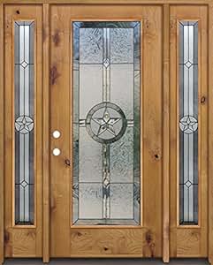 Full Lite Knotty Alder Wood Entry Door with Sidelites #KW55 Star, Right