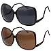 grinderPUNCH Women's Oversized Square Drop Temple Fashion Sunglasses 2 Pack