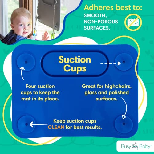 BUSY BABY Silicone Placemat Builtin Suction Cups 4 Toy Tethers for Babies Toddlers and Kids