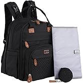 BabbleRoo Extra Large Diaper Bag Backpack, Expandable Baby Bag with Up to 50% More Capacity - Travel Essentials Baby Bag Tote with Changing Pad, Stroller Straps & Pacifier Case - Unisex, Black