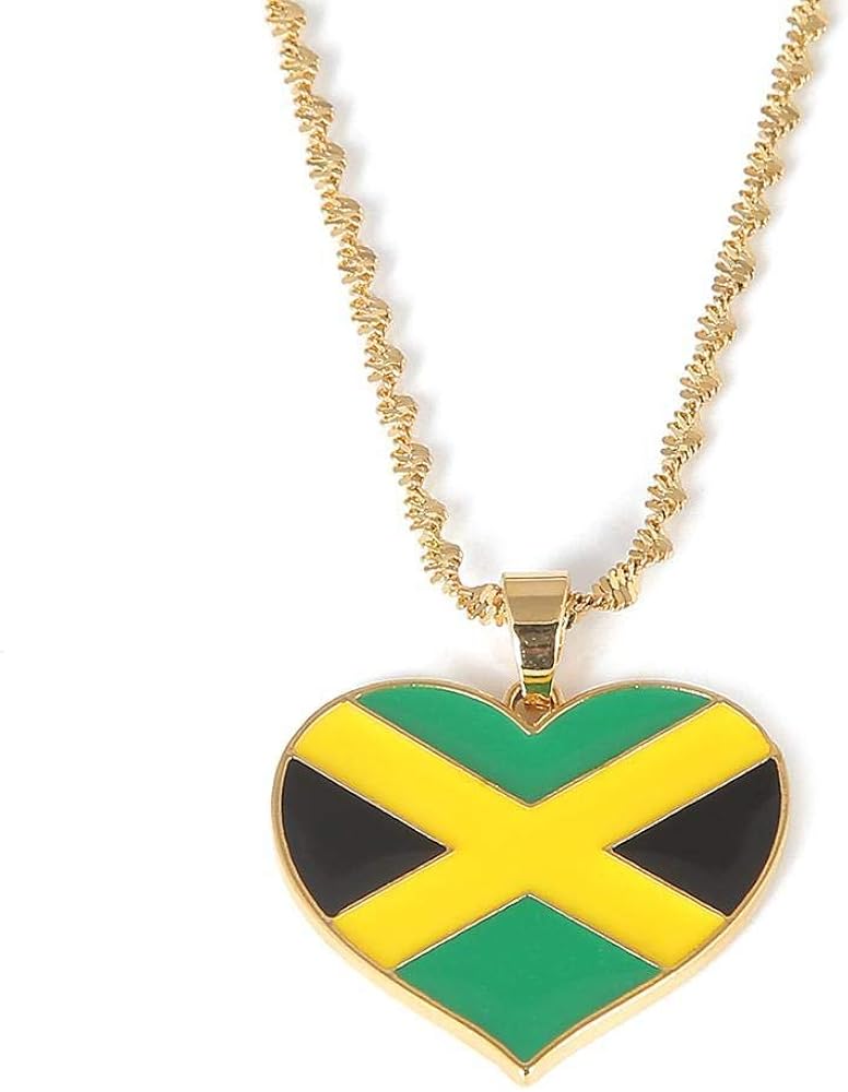 QAZQAZ Stainless Steel Jamaica Flag Pendant Necklace Jamaican Country