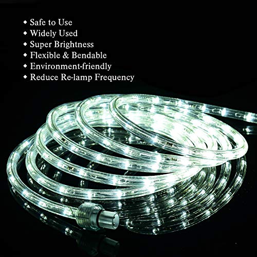 JUNWEN Outdoor LED Rope Lights Daylight White Indoor 432 LEDs Waterproof 39ft/12m Neon Light String Lighting Plug in 110V 8A Power Cord for Pool, Camping, Bedroom Decor, Landscape