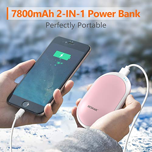 BESKAR Rechargeable Hand Warmers -7800 mAh Super Electric USB Hand Warmer & Power Bank, Reusable Portable Pocket Handwarmer, Long-Lasting Heating for Camping, Outdoor Sports, Winter Gift -Power Plus+