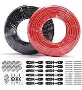 10AWG Solar Extension Cable 100 Feet Black+100FT Red, 10 Gauge Solar Wire with 4 Set of Z Bracket...