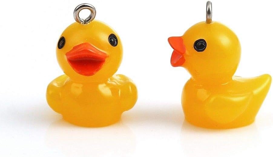 2 Pc Rubber Ducky Charms 22mm Yellow Resin Duck - Jewelry Making for Bracelet Pendant
