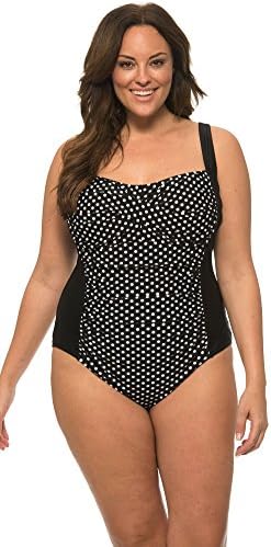 Beach Party Plus Size One Piece Polka Dot Print Swimsuit With Soft Cup Bra & Adjustable Straps