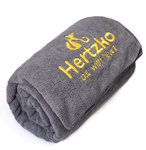 Hertzko Microfiber Pet Bath Towel, Ultra-Absorbent & Machine Washable for Small, Medium, Large Dogs and Cats (Grey)