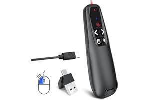 UBUYONE Presentation Clicker PowerPoint Wireless Presenter Remote: Type C Rechargeable Auto Air Mouse Clickers with Red Laser Pointer for Computer Project Mac Slideshow PPT Google Slide Advancer
