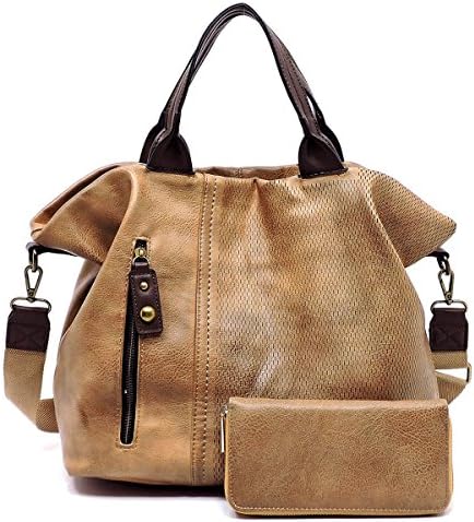 New! Le Miel Distressed Effect Vegan Leather Weekender + Wallet- Mocha