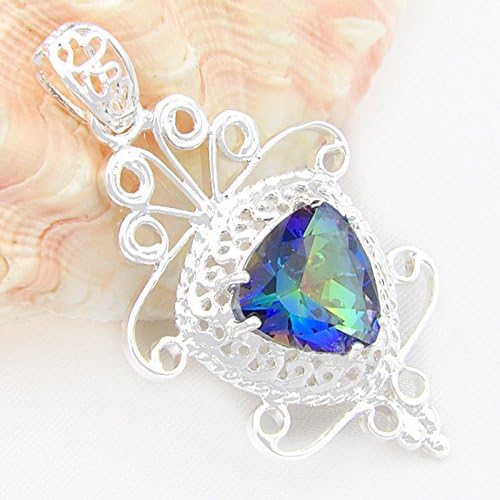 Silver Mystical Rainbow Fire Topaz Gemstone Silver Traingle Necklace Pendants