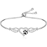 Fenthring Paw Print Bracelet Sterling Silver Dog Cat Dog Paw Bracelet for Women Angel Wings Memorial Mom Lover Gifts