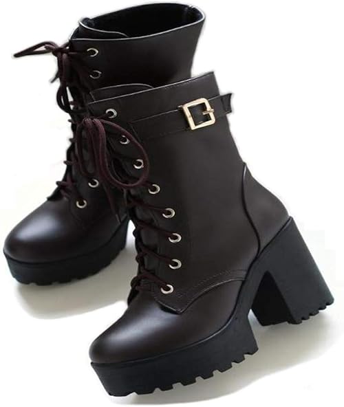 Amazon Marieange レディース レースアップショートブーツ 編み上げ 厚底 太ヒール 秋冬 コーデ Ss 519 Marieange ブーツ ブーティ