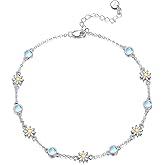 CRMAD 925 Sterling Silver Daisy/Sunflower Moonstone Anklet Daisy Flower Ankle Bracelet for Women Beach Dainty Jewelry