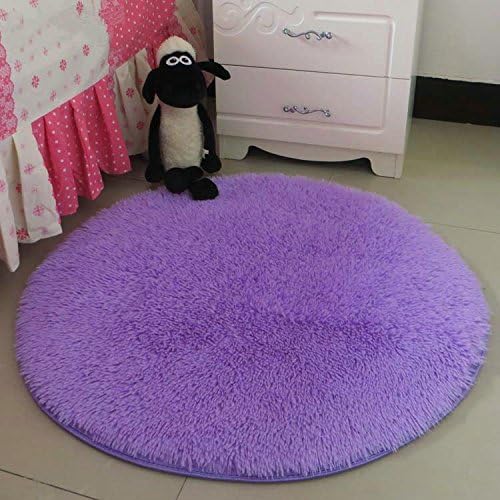 Hoomy Lilac Floor Mats Round Shaggy High-pile Floor Rugs Modern Bedroom Floor Mat Solid Yoga Mat 35-inch