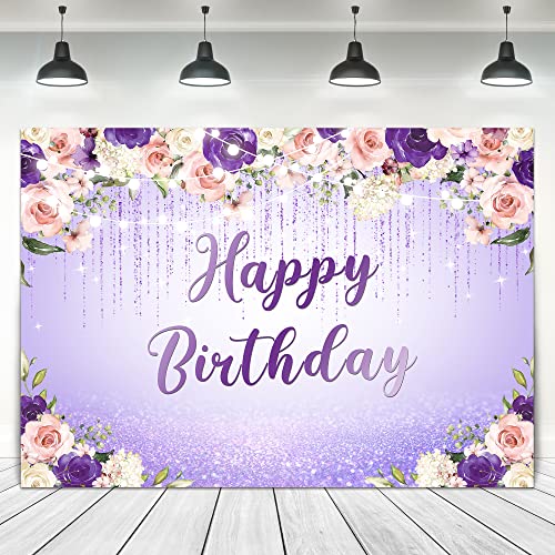 Ufeela Purple Happy Birthday Backdrop
