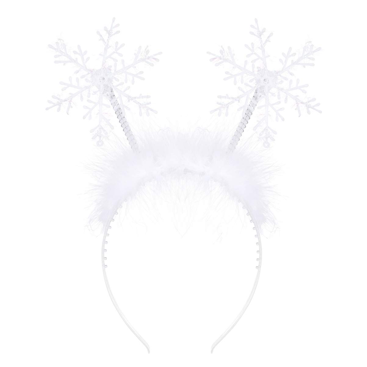 FRCOLOR 2 Pieces Snowflake Headbands, Cute Christmas Feather Snowflake Head Boppers Hair Accessories for Xmas Party