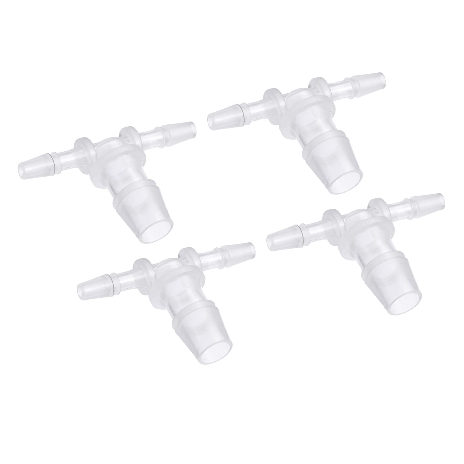 M METERXITY 4 Pack Barb Hose Fittings - 4x10x4mm OD Tee Plastic Pipe Connectors Apply to Water Fuel, Transparent(T Shaped 3 Way)