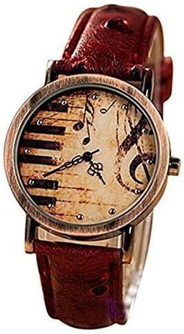 Fashion Men Women Retro Notes Piano Keys Pattern Dial Leather Quartz Watch
