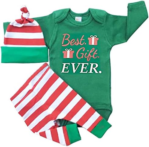 3Pcs Set Newborn Baby Girl Boy Letters Print Top Romper+Stripe Pants+Hat Outfits