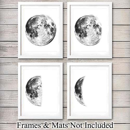 Moon Phases Wall Art Prints Set of Four (8x10) Ready to Frame Photos Perfect